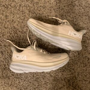 Hoka Cream Athletic Shoes with Minimalist Design